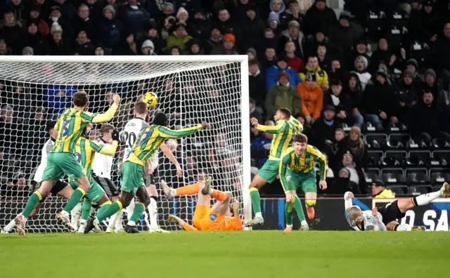 Chris Mepham scores a 95th-minute equaliser for West Brom in their 1-1 draw at Derby