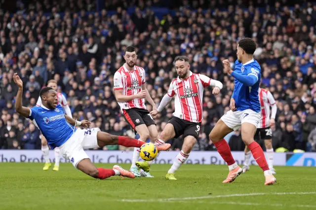 Southampton's Adam Armstrong (centre right) attempts a shot on goal