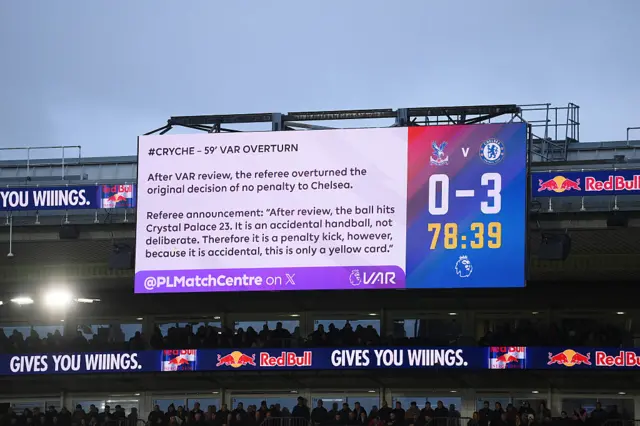 Premier League Match Centre on the decision to award Chelsea a penalty on the big screen
