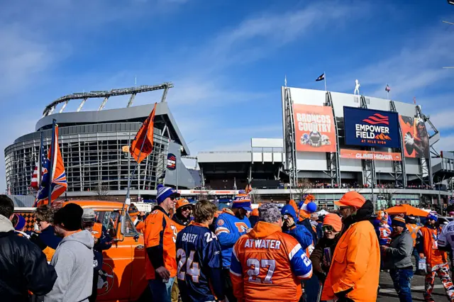 Denver Broncos fans outside the stadium prior to the AFC Championship game
