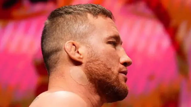 A skin colour plaster on Justin Gaethje's neck