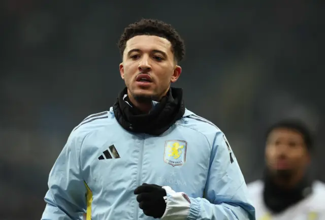 Aston Villa's Jadon Sancho during the warm up before the match