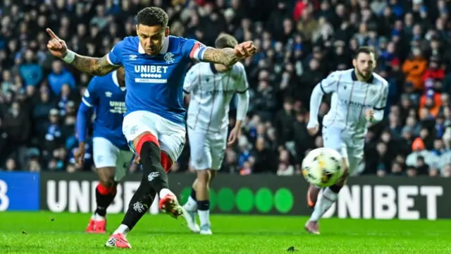 Rangers' James Tavernier converts a penalty against Dundee