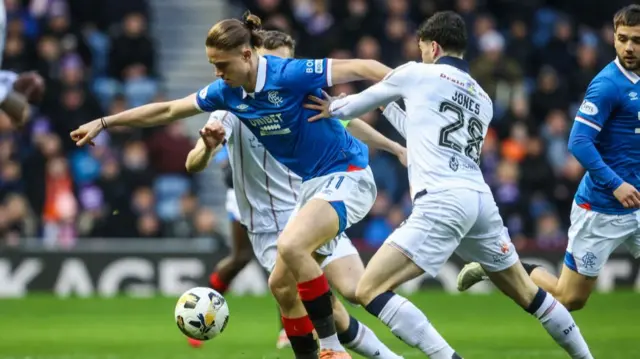 Rangers midfielder Thelo Aasgaard playing against Dundee