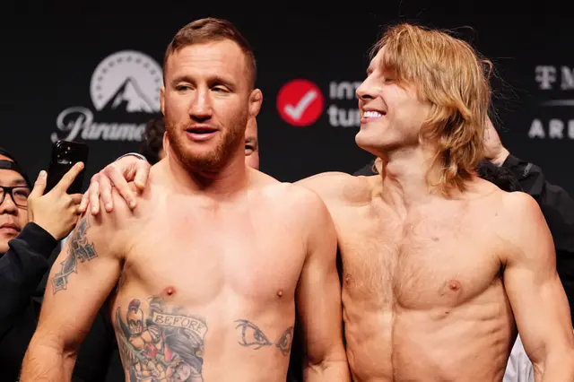 Justin Gaethje and Paddy Pimblett at the weigh-in