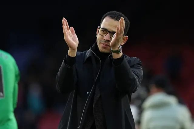 Chelsea's English head coach Liam Rosenior applauds fans on the pitch