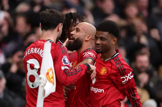 Bryan Mbeumo celebrates scoring for Man Utd against Man City