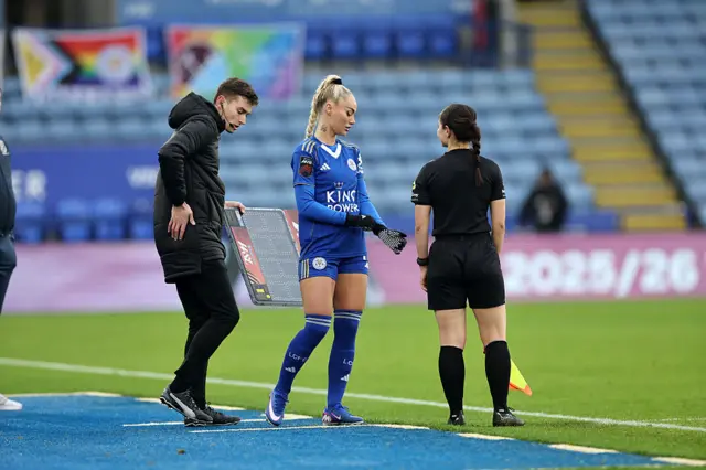Alisha Lehmann prepares to enter the pitch