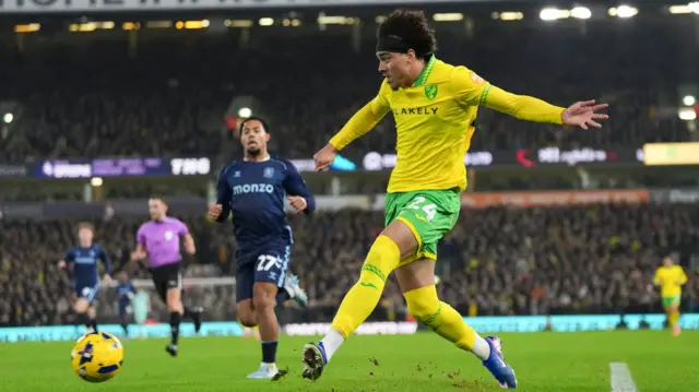 Norwich's Jovon Makama has a shot at goal