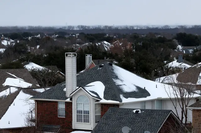 There are a series of "extreme cold" warnings in Texas - this picture from Sunday shows snow in Irving, near Dallas