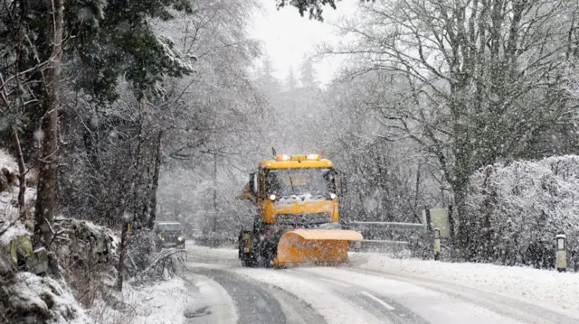 Snow fall in Middleton-in-Teesdale, County Durham.