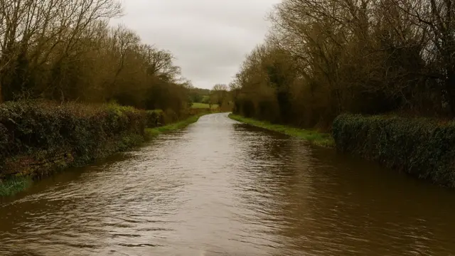 A flooded road in Cornwall