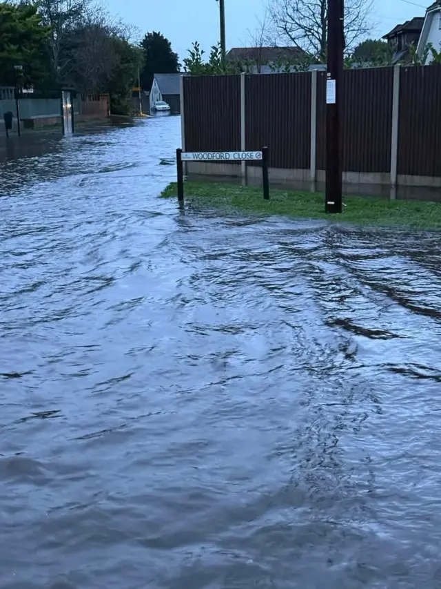 A view of flooded Eastfield Lane in Ringwood