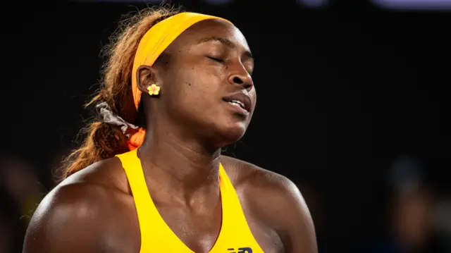 Coco Gauff dejected after losing a point