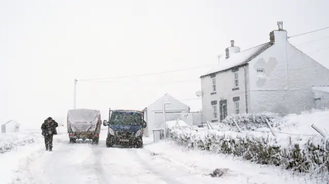 Snow fall in Middleton-in-Teesdale, County Durham.