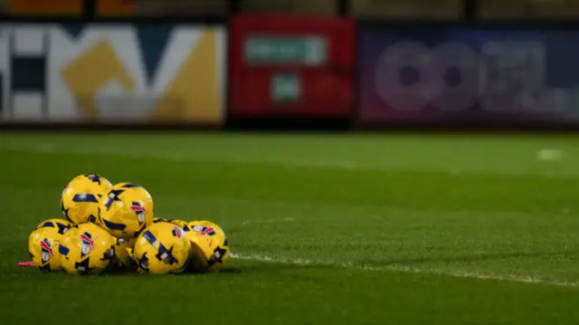 EFL balls on the pitch at Cambridge United before the game against Shrewsbury