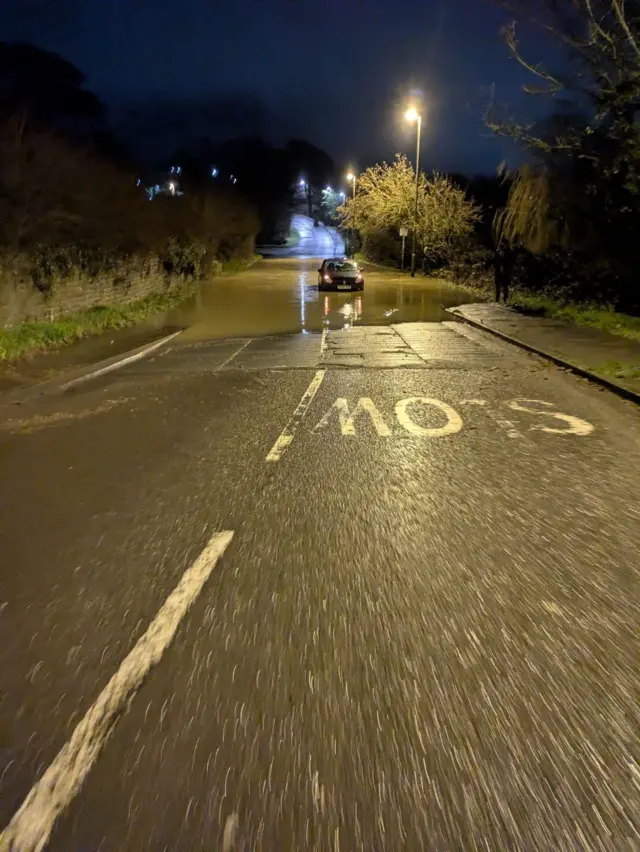 Flooded Radipole Lane in Weymouth in the early morning.