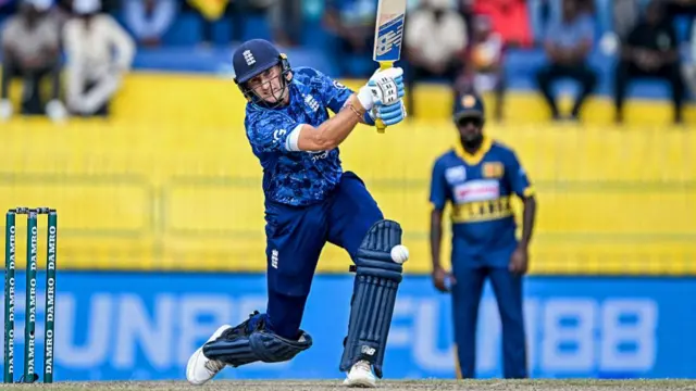 Joe Root playing a shot against Sri Lanka