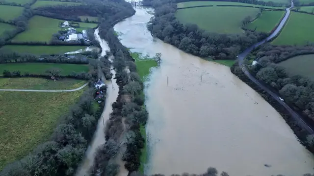 Flooding at the River Fal in Tregony, Cornwall