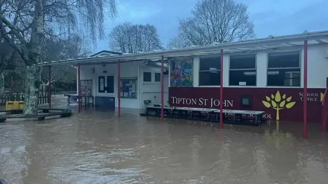 Tipton St John Primary School is flooded