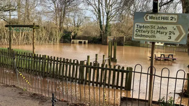 A flooded playground in Devon