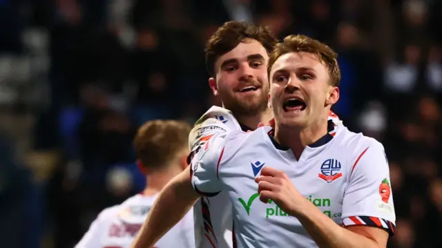 Sam Dalby celebrates for Bolton