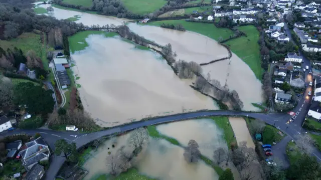 Flooding at the River Fal in Tregony, Cornwall