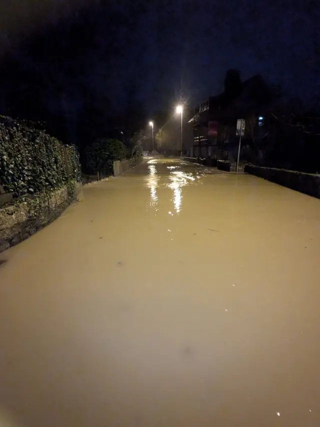 Flooded Radipole Lane in Weymouth in the early morning.