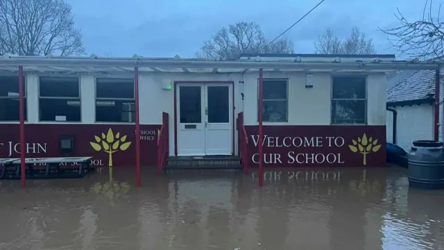 Tipton St John Primary School is flooded