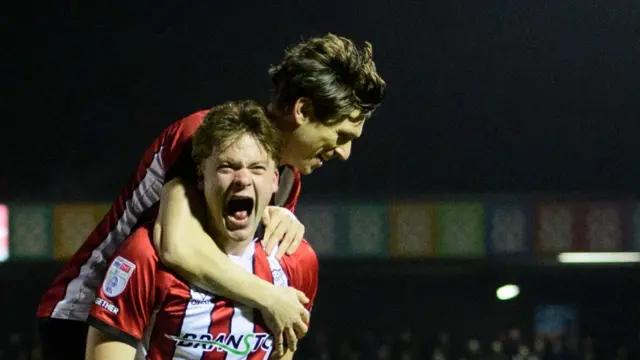 Freddie Draper celebrates for Lincoln City v Bradford City