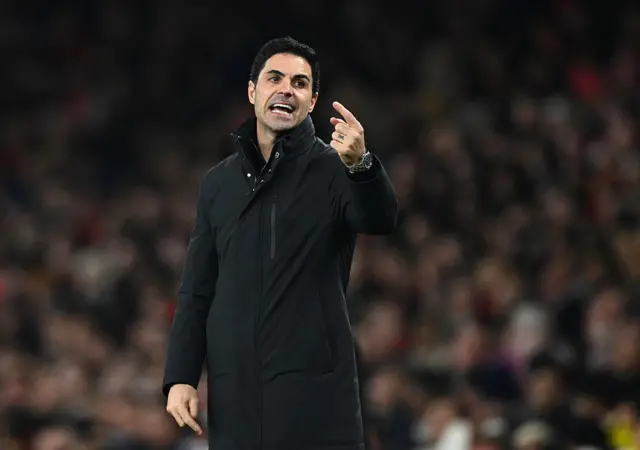Mikel Arteta, Manager of Arsenal, gestures
