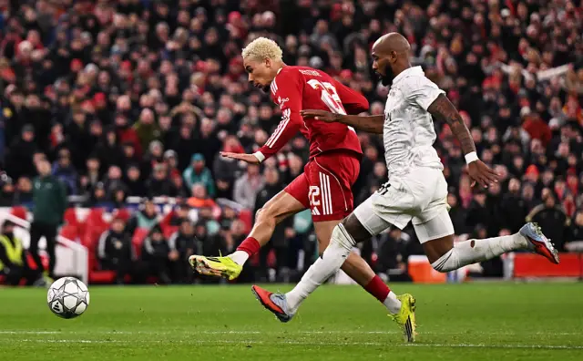 Hugo Ekitike of Liverpool scores