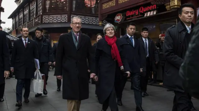 Theresa May, with husband Philip, pictured in Shanghai in February 2018 - the last time a UK PM visited China