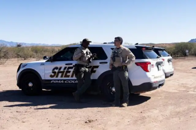 Pima County sheriff officers near the scene where U.S. Border Patrol was involved in a shooting between Amado and Arivaca, Arizona