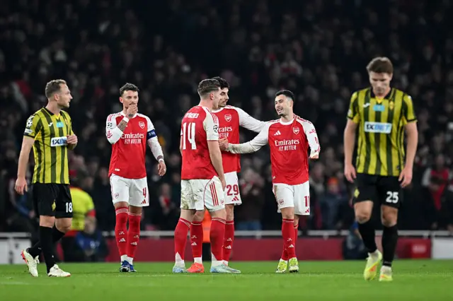Gabriel Martinelli of Arsenal celebrates scoring his team's third goal