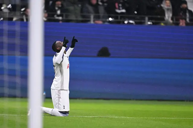 Tottenham Hotspur's French striker #39 Randal Kolo Muani celebrates scorin