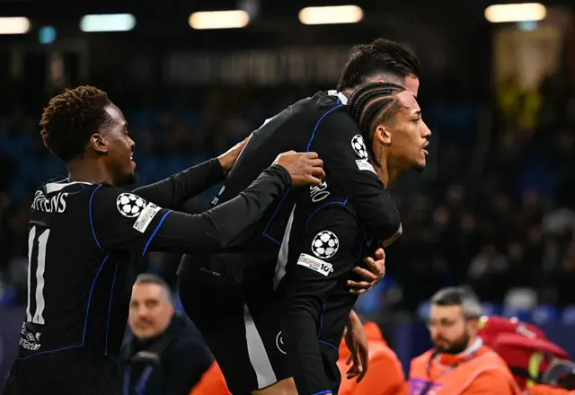 Chelsea's Brazilian striker #20 Joao Pedro celebrates scoring his team's second goal