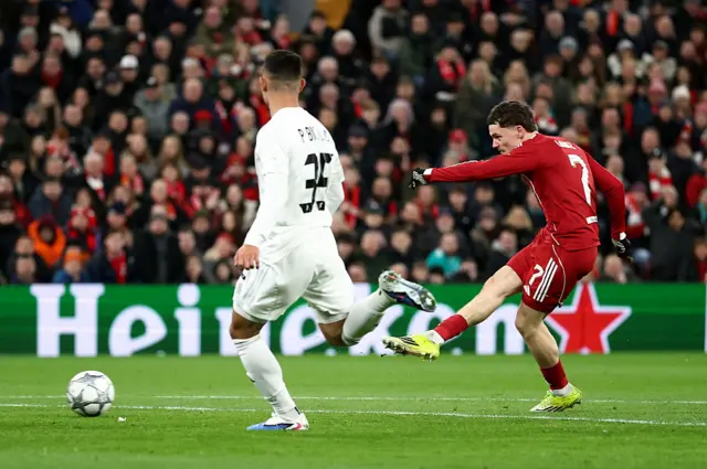 Florian Wirtz of Liverpool scores his team's second goal