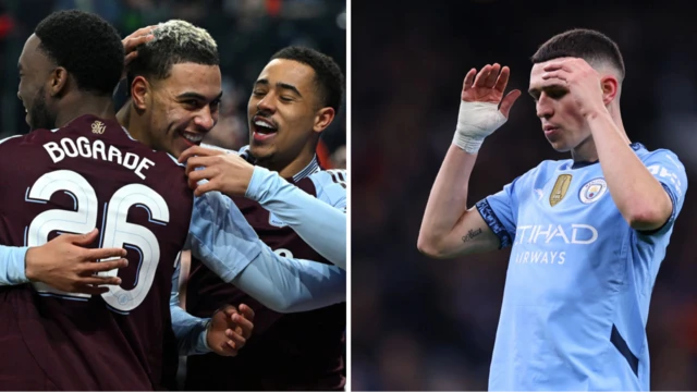 Morgan Rogers celebrates, Foden reacts stunned