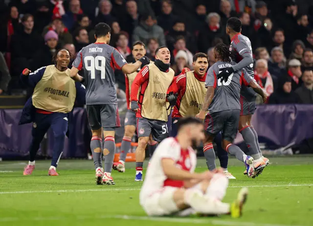 Gelson Martins of Olympiacos FC celebrates scoring his team's first goal