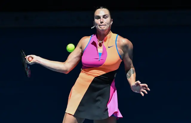 Aryna Sabalenka hits a forehand