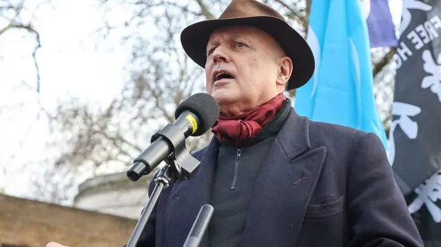 Ian Duncan Smith giving a speech at an outdoor rally