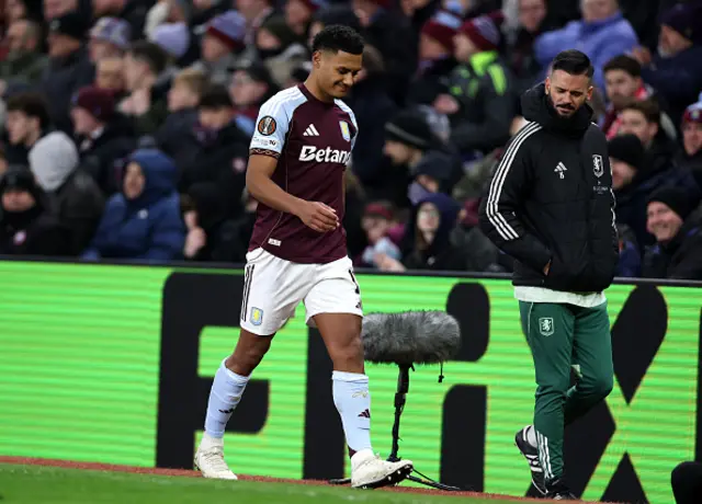 Ollie Watkins of Aston Villa walks off the pitch