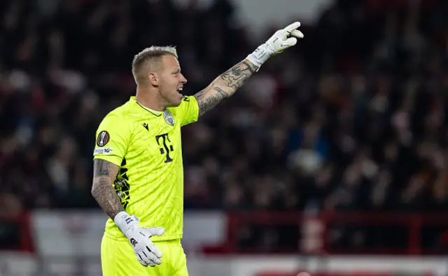 Ferencvarosi TC's goalkeeper David Grof gestures