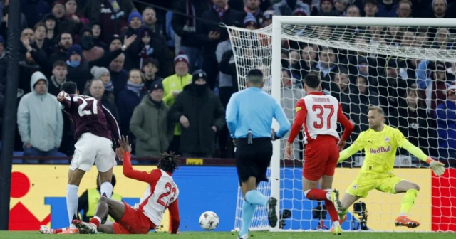 Aston Villa's Morgan Rogers scores their first goal