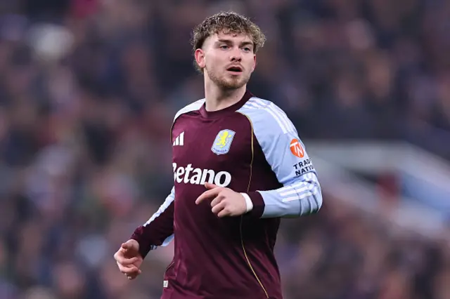Harvey Elliott of Aston Villa looks on