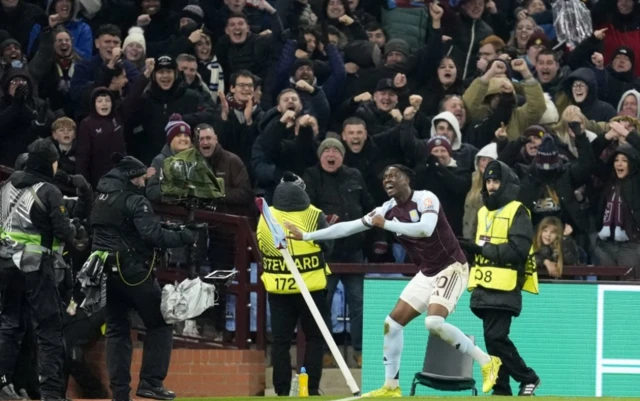 Aston Villa's Jamaldeen Jimoh-Aloba celebrates