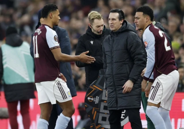 Aston Villa's Morgan Rogers comes on as a substitute to replace Ollie Watkins