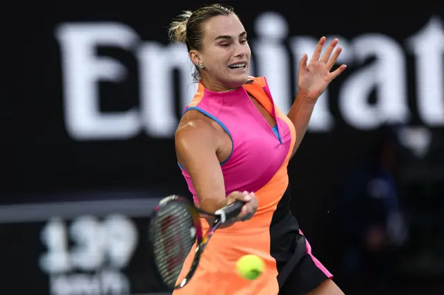 Aryna Sabalenka hits a forehand