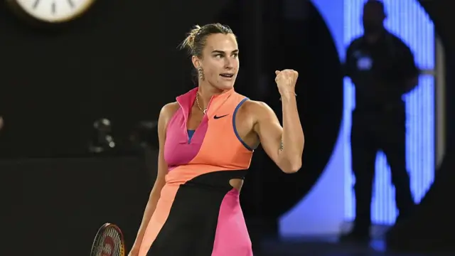 Aryna Sabalenka's reaction after winning her semi-final